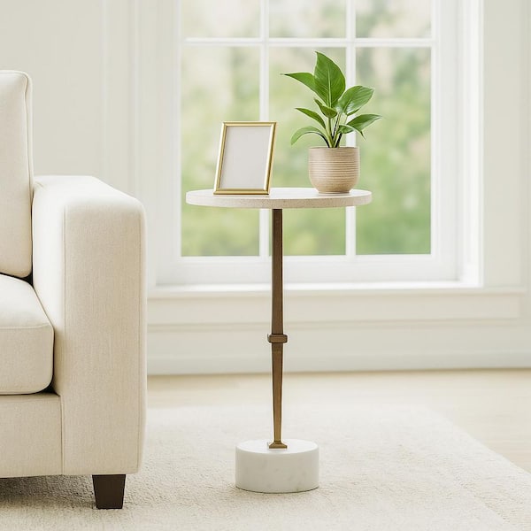 10 in. Gold Round Marble Top Cocktail End Table