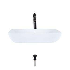 Porcelain Vessel Sink in White with 726 Faucet and Pop-Up Drain in Antique Bronze