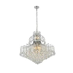 Timeless Home 31 in. L x 31 in. W x 35 in. H 15-Light Chrome Transitional Chandelier with Clear Crystal