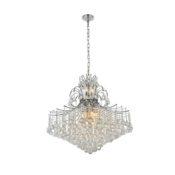 Unbranded Timeless Home 31 in. L x 31 in. W x 35 in. H 15-Light Chrome Transitional Chandelier with Clear Crystal
