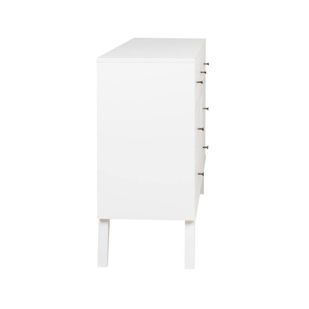 White Mid-Century Modern Double Dresser with Brass Knobs