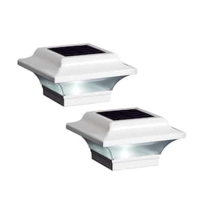 Imperial 2.5 in. x 2.5 in. Outdoor White Cast Aluminum LED Solar Post Cap (2-Pack)