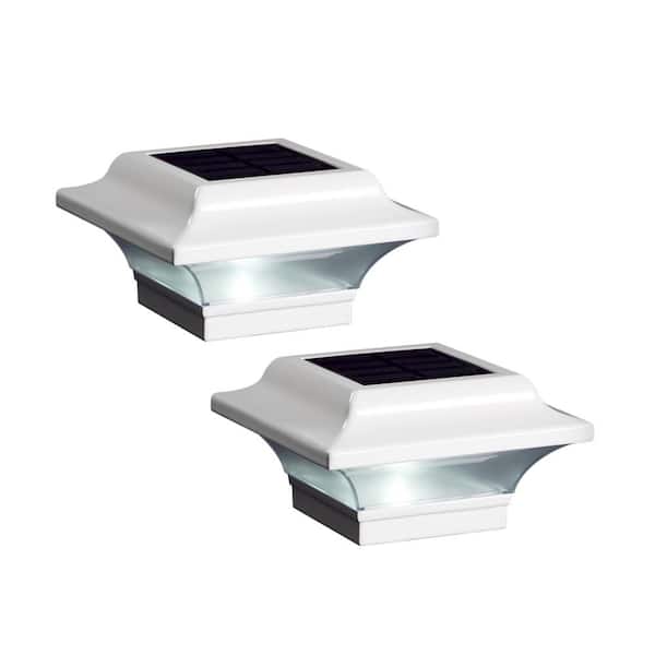CLASSY CAPS Imperial 2.5 in. x 2.5 in. Outdoor White Cast Aluminum LED Solar Post Cap (2-Pack)