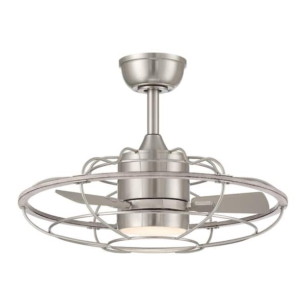 Elvara 23 in. Integrated LED Indoor Brushed Nickel Mid-Century Fandelier with 5 White Light Settings and Remote Control