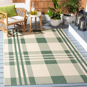 Courtyard Green/Beige 7 ft. x 7 ft. Plaid Indoor/Outdoor Patio  Square Area Rug