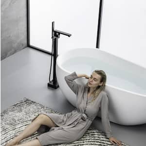 1-Spray Residentail Single Handle Freestanding Floor Mounted Faucet with Handshower in Matte Black