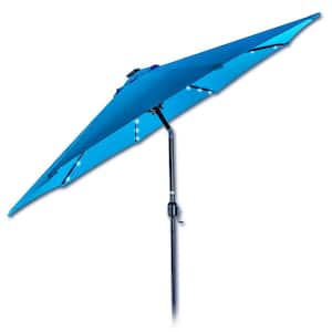 9 ft. Deluxe Solar Powered LED Lighted Patio Umbrella in Light Blue