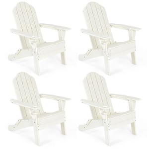 4-Piece Patio Folding Plastic Adirondack Chair Weather Resistant Cup Holder Yard White