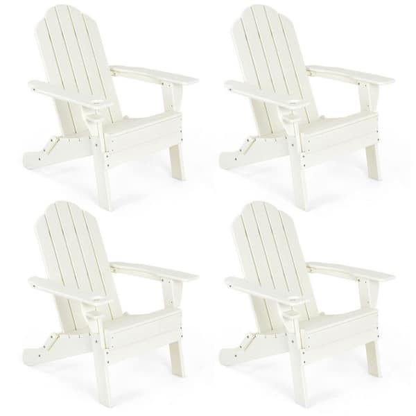 Gymax 4-Piece Patio Folding Plastic Adirondack Chair Weather Resistant Cup Holder Yard White