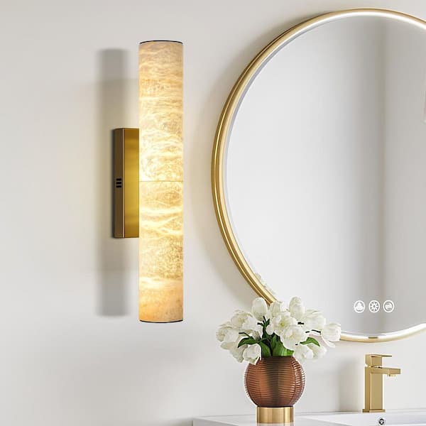 2-Light Dimmable LED Alabaster Brass Wall Sconces, Modern Bathroom Sconces, for Living Room, Bedroom(1PCS)