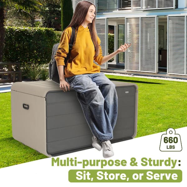 260 Gal. Resin Deck Box, Large Patio Storage Box with Lock, Wheels and Waterproof Coverfor Outdoor Seating