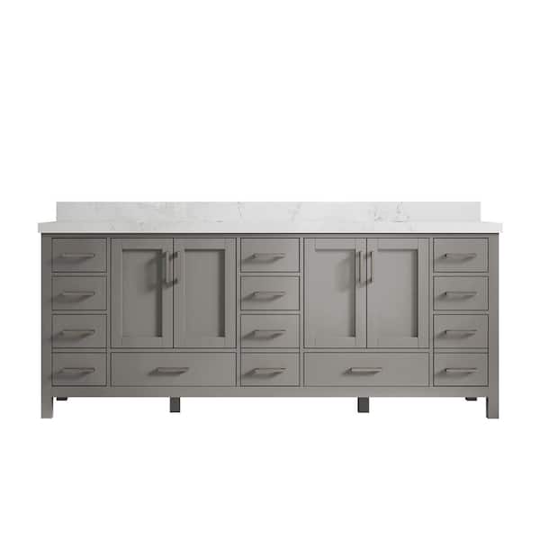 Willow Collections Malibu 84 in. W x 22 in. D x 36 in. H Double Sink Bath Vanity in Elephant Gray with 2 in. Empira Quartz Top