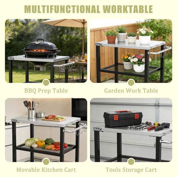 NUUK 24 in. Pizza Oven Grill Cart, Stainless Steel Prep Table with
