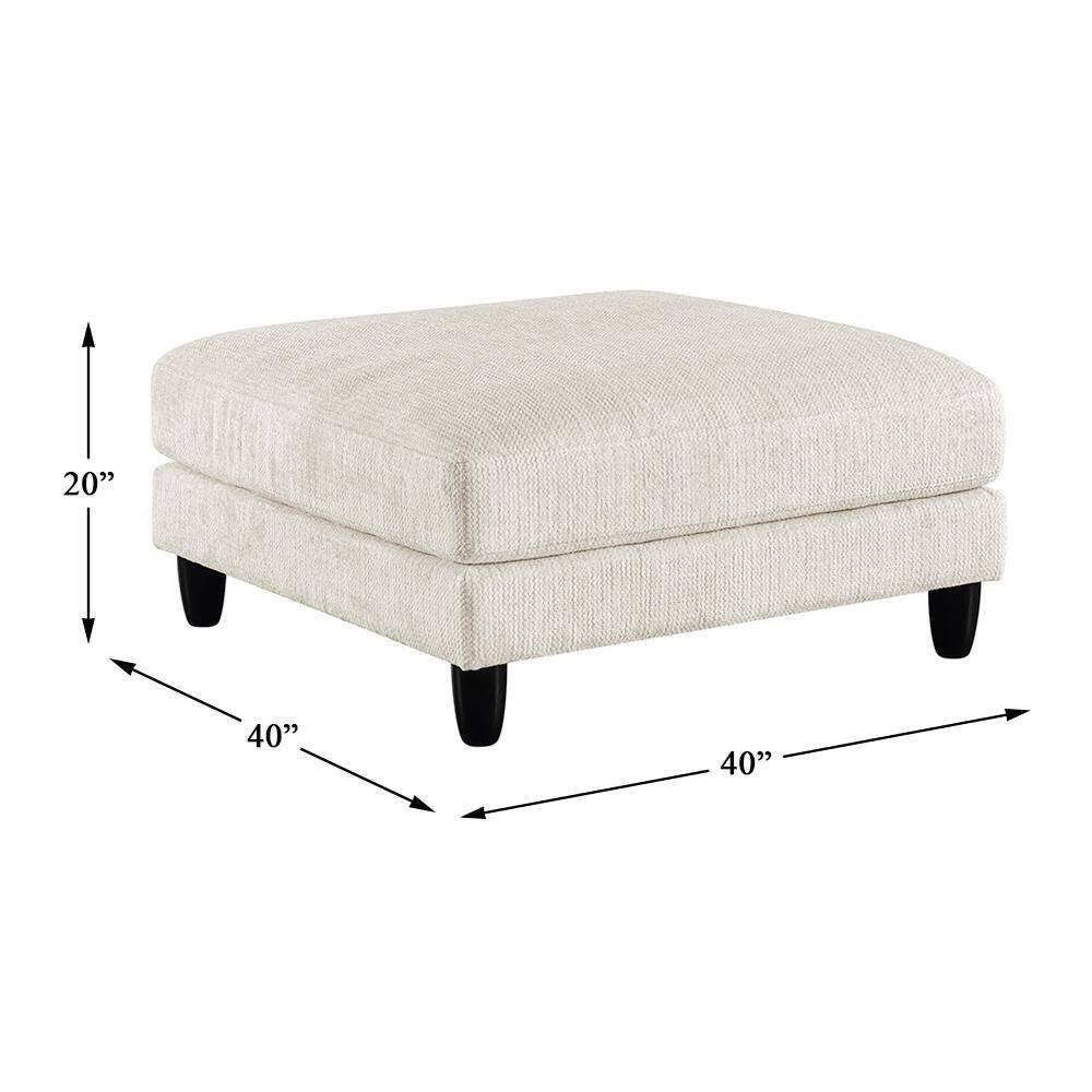 Beige microfiber square ottoman with dimensions: 40" x 40" x 20".