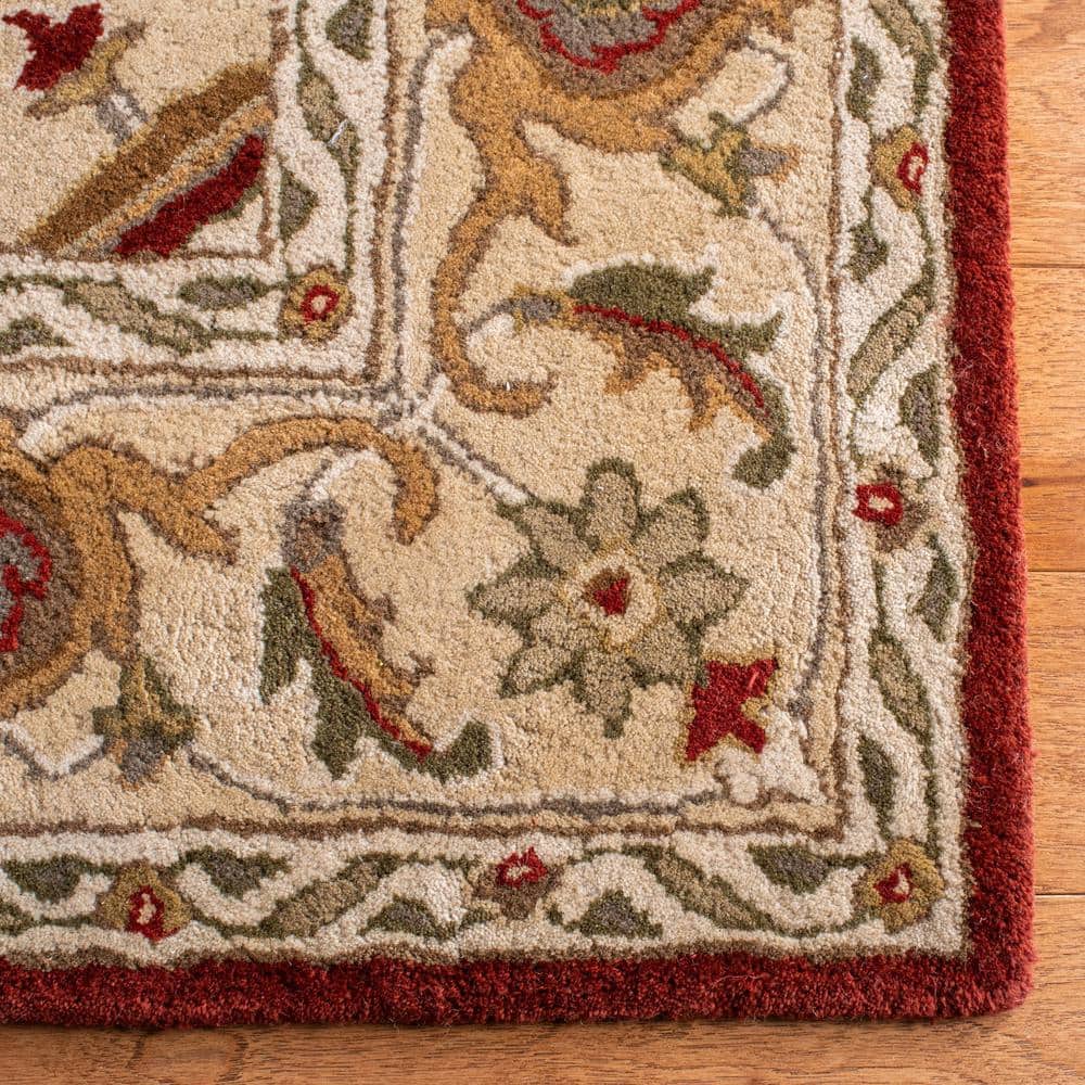 Hand-Tufted Red and Beige Wool 4' x 6' Area Rug