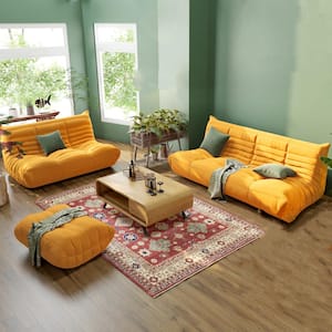 3-Piece Bean Bag Teddy Velvet Top Thick Seat Living Room Lazy Sofa in Yellow (2 Seater + 3 Seater + 4 Seater )