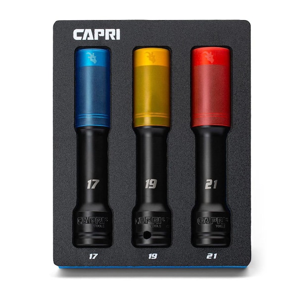 1/2 in. Drive Extended Wheel Lug Nut Socket Set with Non-Marring Protective Sleeve, 17,19,21 mm (3-Piece)