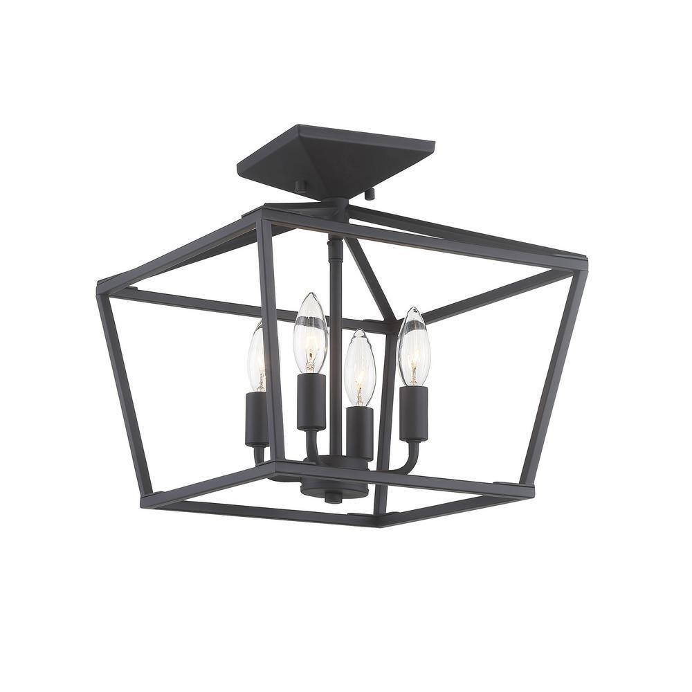 Matte Black 4-Light Semi-Flush Mount Lantern