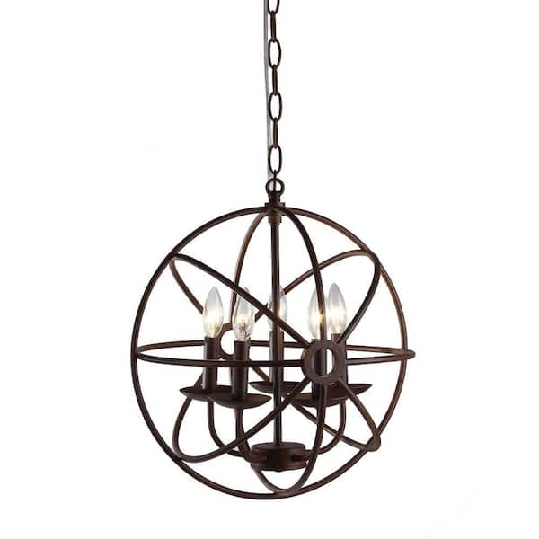 Warehouse of Tiffany Theo 18 in. 5-Light Indoor Gold Chandelier with Light Kit