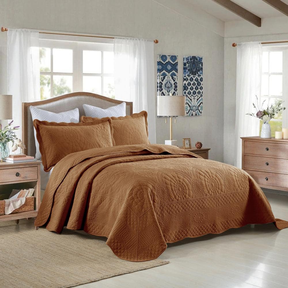 Dusty Orange Cotton Queen Quilt Set with Pillow Shams
