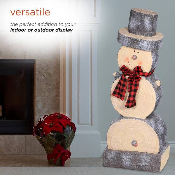 Alpine Corporation 38 in. Tall Christmas Snowman Statue with Wood