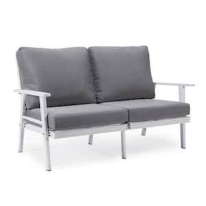 Walbrooke Patio White Aluminum Frame and Loveseat with Grey Removable Cushions