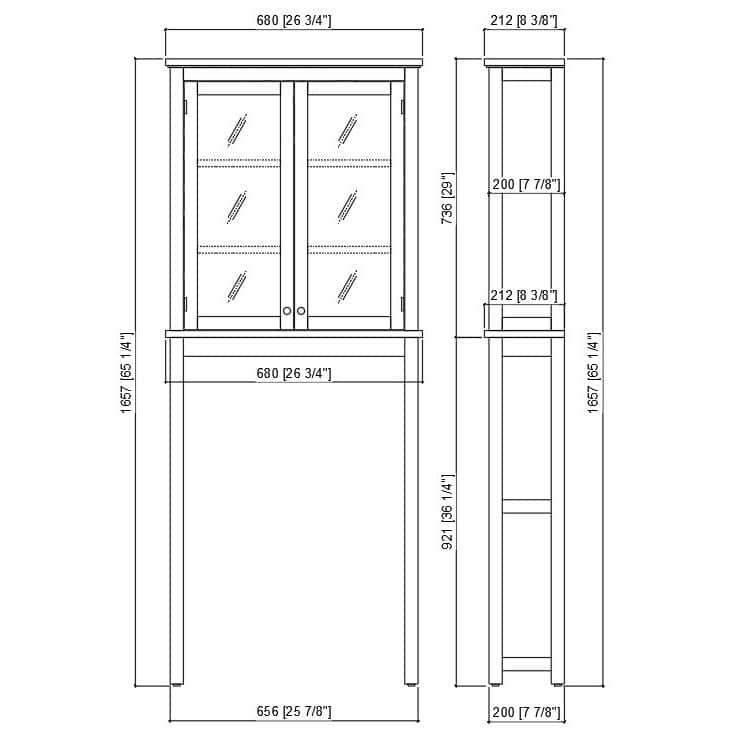 White Wood Over-the-Toilet Storage with Glass Doors