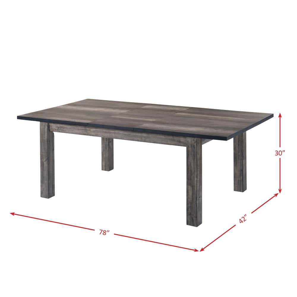 Grayson Rustic Farmhouse 7PC Dining Set with Gray Oak Finish and Black Faux Leather Chairs