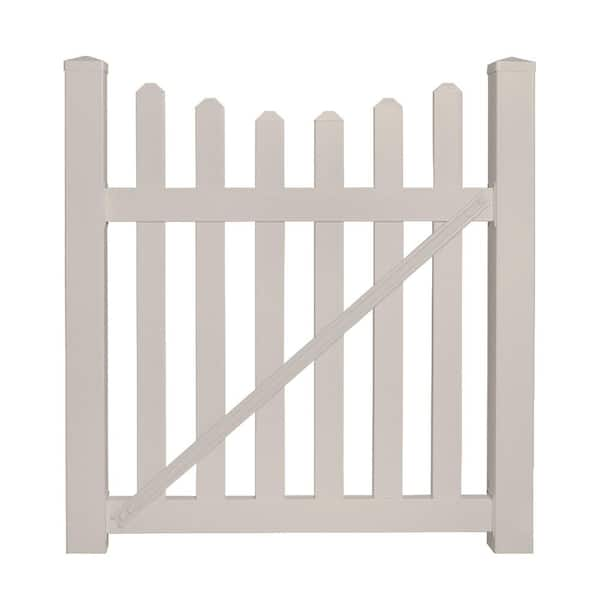 Weatherables Ellington 5 ft. W x 5 ft. H Tan Vinyl Picket Fence Gate Kit Includes Gate Hardware