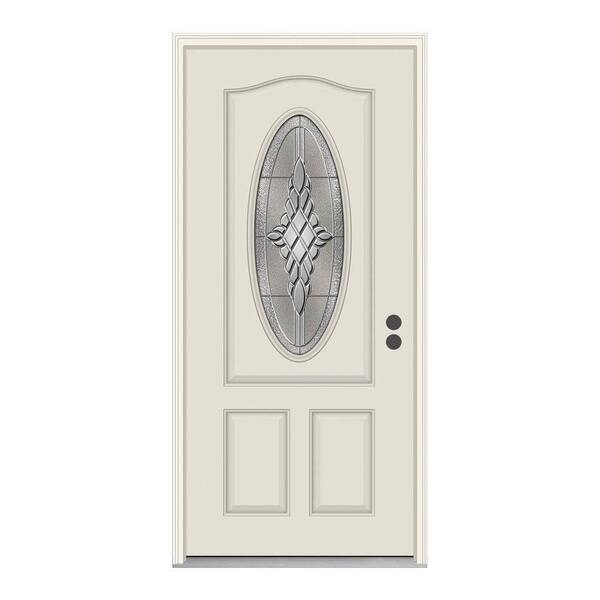 JELD-WEN 36 in. x 80 in. 3/4 Oval Lite Hadley Primed Steel Prehung Left-Hand Inswing Front Door w/Brickmould