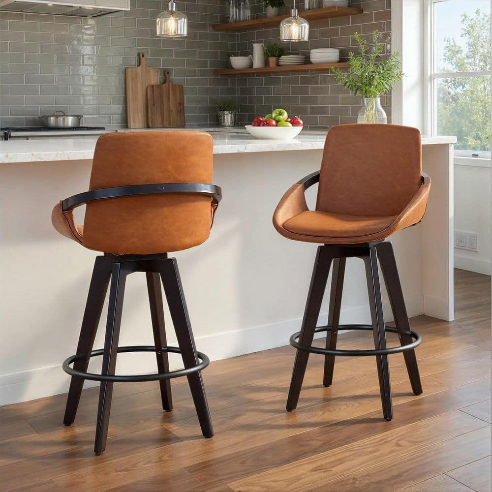 Lumisource Cosmo 39 in. Black Wood, Camel Faux Leather and Black