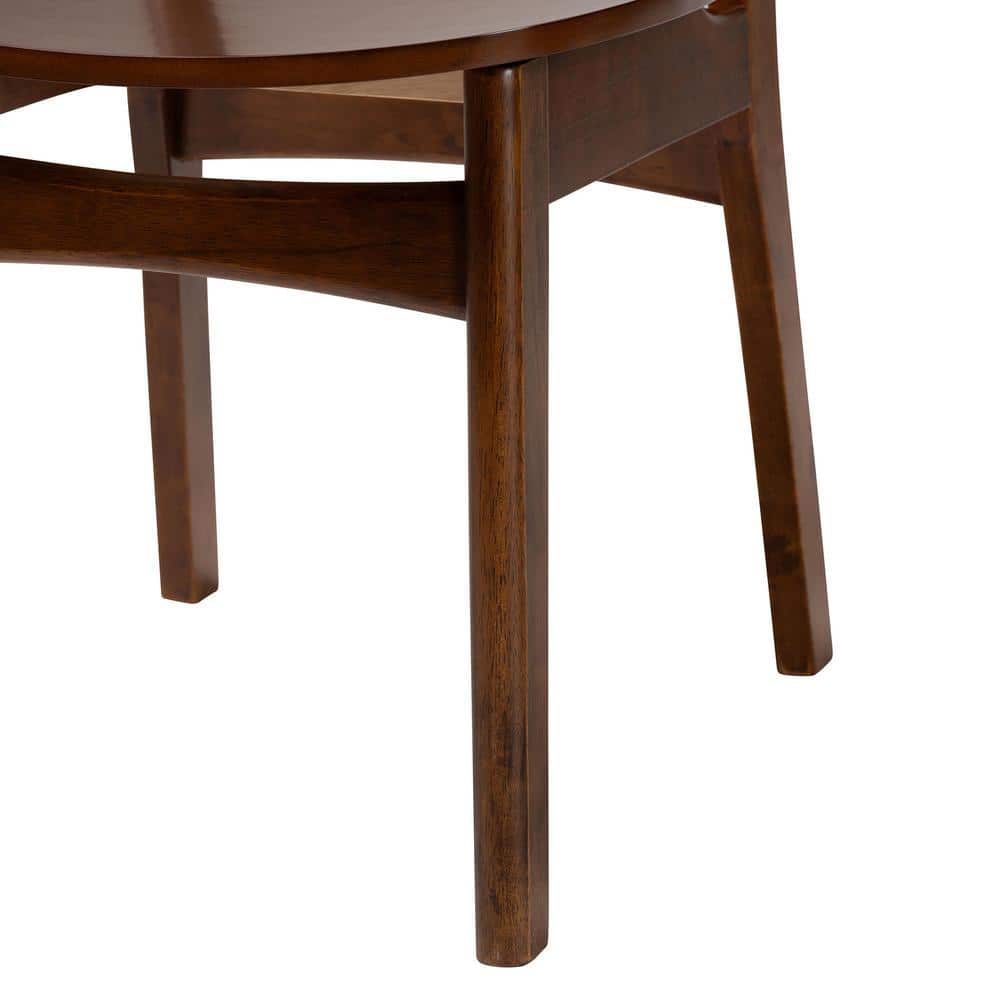 Mid-Century Walnut Brown Wood and Rattan 7-Piece Dining Set