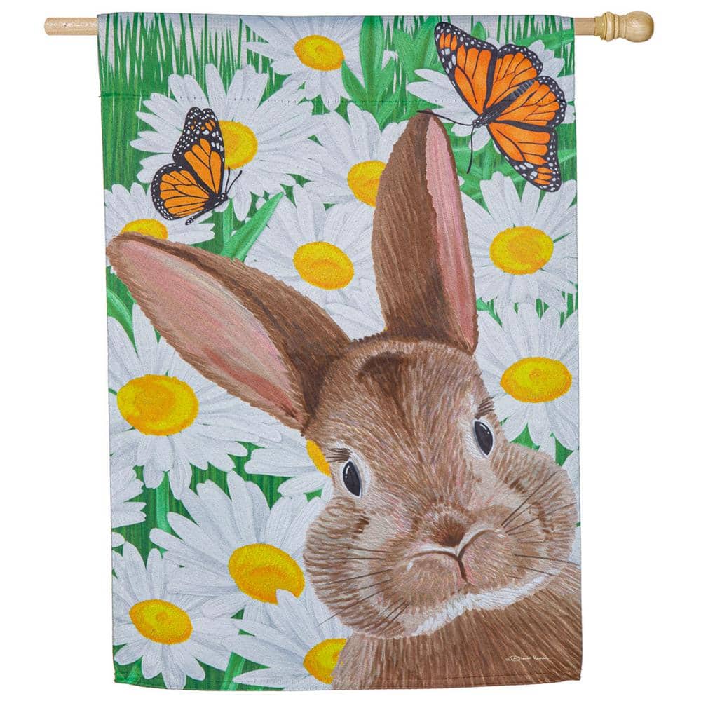Hello Bunny Suede House Flag with Floral Design