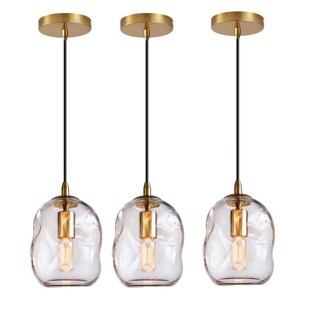 9 in. 3-Lights Gold Glass Pendant Light with Glass Shade, Ceiling Hanging Fixtures Over Kitchen Island(Set of 2) price history on PriceWatchPro