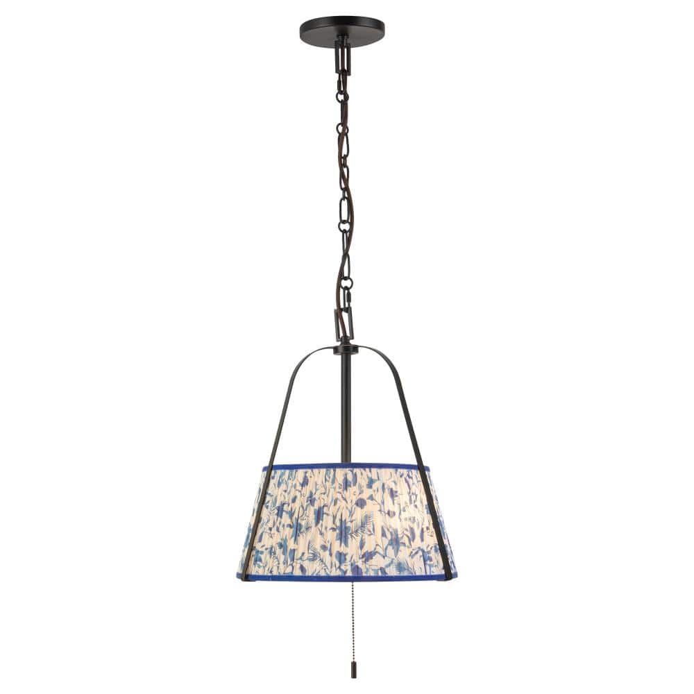 Scout 13-in Matte Black Pendant with Patterned Pleated Blue Linen Shade price history on PriceWatchPro