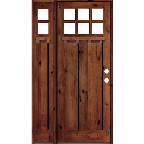 Krosswood Doors 46 in. x 96 in. Knotty Alder 2-Panel Left-Hand/Inswing 6-Lite Clear Glass Red Chestnut Stain Wood Prehung Front Door LSL