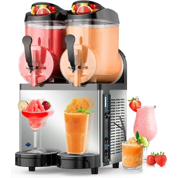 1600 oz. Stainless Steel Snow Cone Machine Commercial Slushy Machine 3 x 12 L Tank for Juice, Cocktails, Smoothies