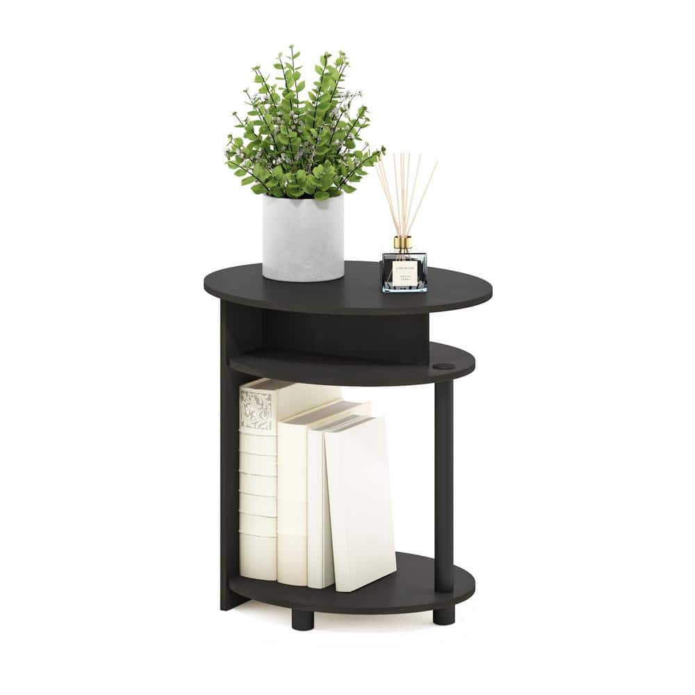Walnut Round Multifunction Pedestal End Table