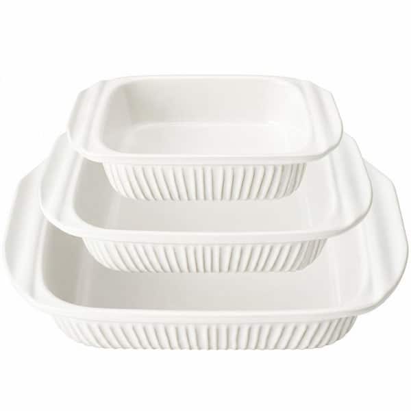 3-Piece White Casserole Set, Ceramic Baking Dish, Large Lasagna Pan With Handles (5.1 qt./2.3 qt./1.1 qt.)