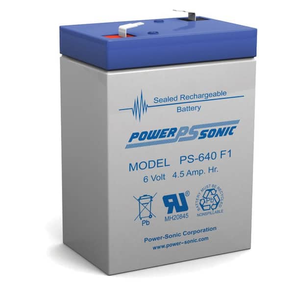 Power-Sonic 6-Volt 4.5 Amp Hour Rechargeable Sealed Lead Acid Battery