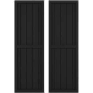 17-1/2 in. W x 60 in. H Americraft 5 Board Exterior Real Wood Two Equal Panel Framed Board and Batten Shutters Black