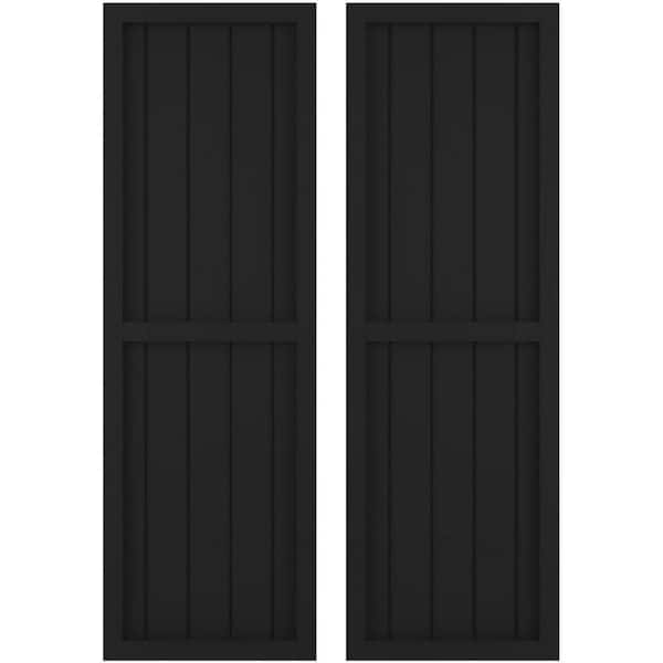 Ekena Millwork 17-1/2 in. W x 64 in. H Americraft 5-Board Exterior Real Wood 2 Equal Panel Framed Board and Batten Shutters in Black