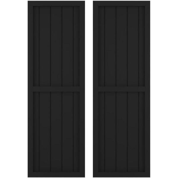 Ekena Millwork 17-1/2 in. W x 81 in. H Americraft 5 Board Exterior Real Wood Two Equal Panel Framed Board and Batten Shutters Black
