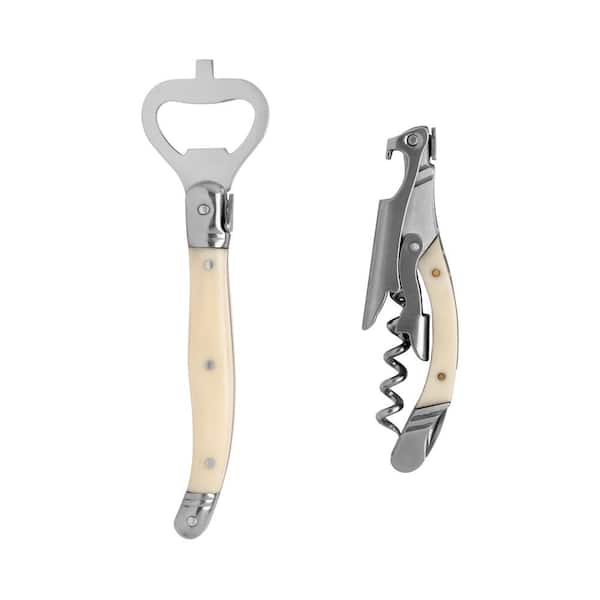 French Home 2-Piece Laguiole Stainless Steel Bottle Opener and Corkscrew Set with Faux Ivory Handles