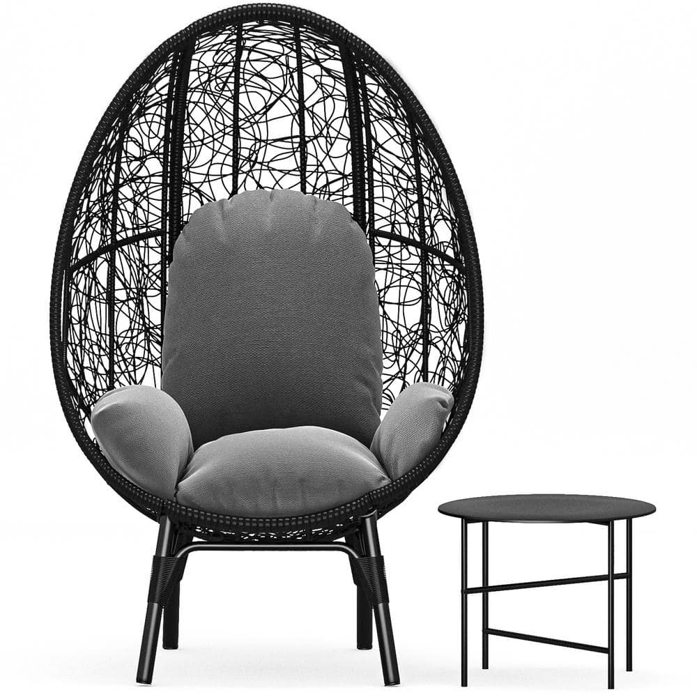 ITOPFOX 35.1 in. W One Person Black Rattan Wicker Patio Swing Egg Chair