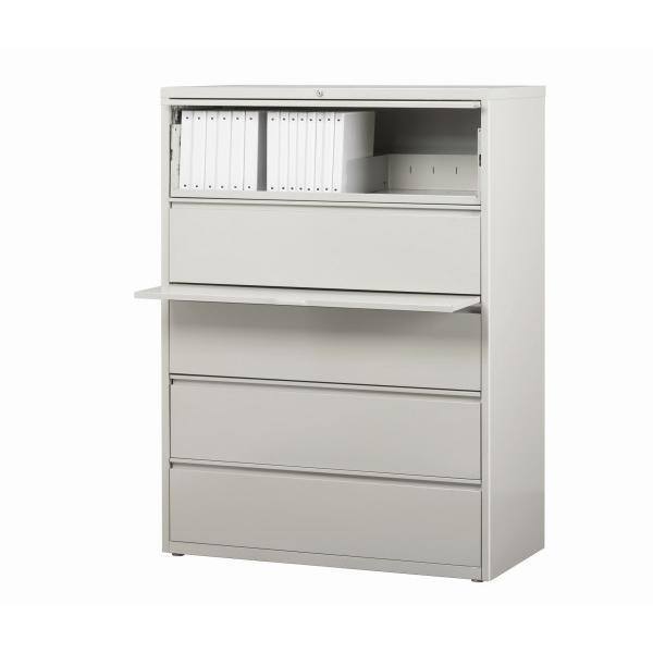 Gray 42-Inch Steel 5-Drawer Lockable Lateral File Cabinet