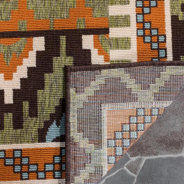 Veranda Green/Terracotta Doormat 3 ft. x 5 ft. Border Indoor/Outdoor Patio Area Rug