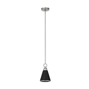 Klein 1-Light Brushed Nickel Island Mini Pendant Light with Matte Black Metal Shade