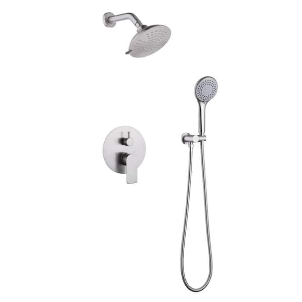 FLG Single Handle 5-Spray Shower Faucet 1.8 GPM with Pressure Balance Brass Rain Wall Mount Shower System in. Brushed Nickel