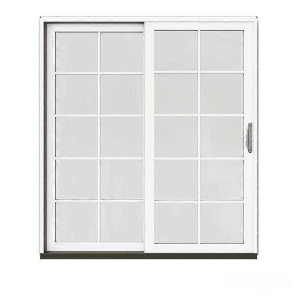 JELD-WEN 72 in. x 80 in. W-2500 Contemporary Green Clad Wood Left-Hand 10 Lite Sliding Patio Door w/White Paint Interior